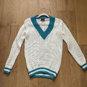 Missoni White and Turquoise V-Neck Sweater